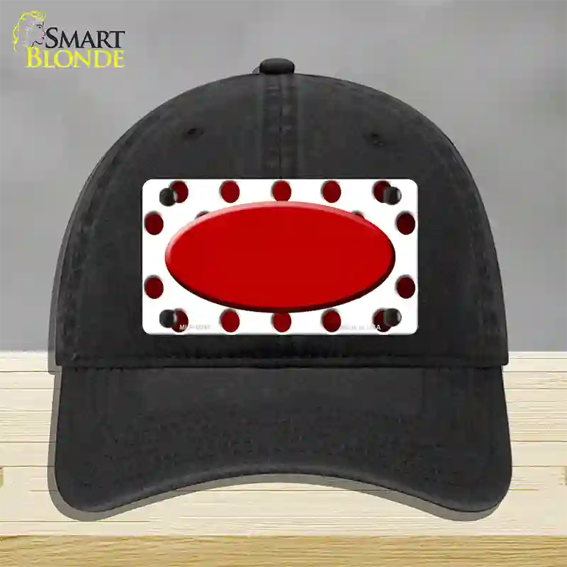 Red White Dots Oval Oil Rubbed Novelty License Plate Hat Unconstructed Cotton / Black