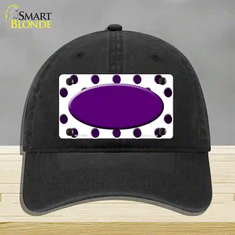 Purple White Dots Oval Oil Rubbed Novelty License Plate Hat Unconstructed Cotton / Black