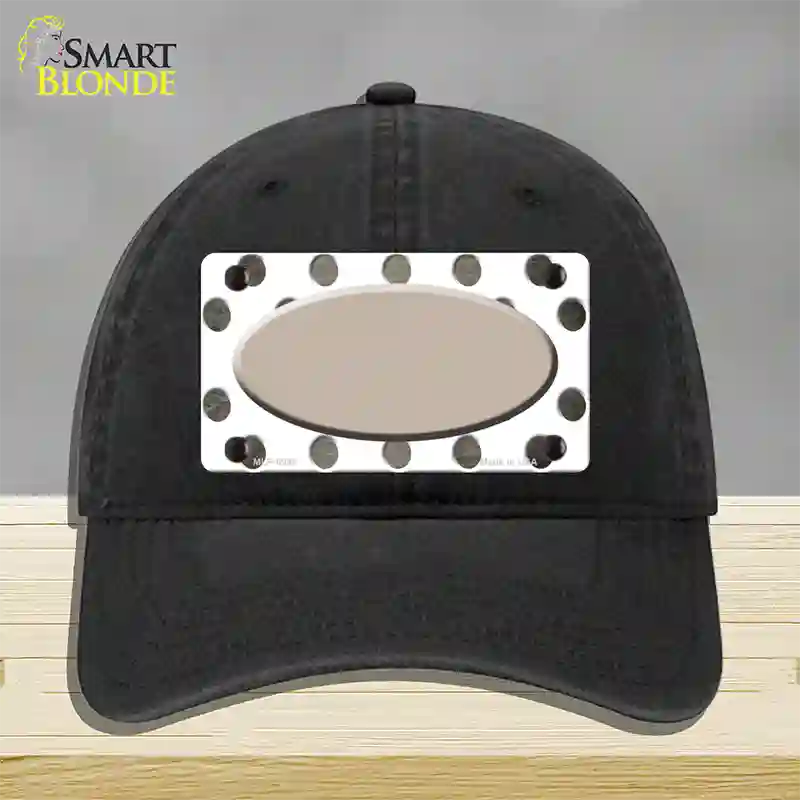 Tan White Dots Oval Oil Rubbed Novelty License Plate Hat Unconstructed Cotton / Black