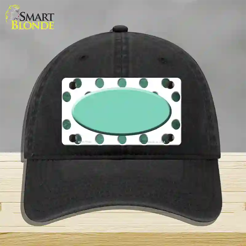 Mint White Dots Oval Oil Rubbed Novelty License Plate Hat Unconstructed Cotton / Black