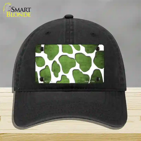 Lime Green White Giraffe Oil Rubbed Novelty License Plate Hat Unconstructed Cotton / Black