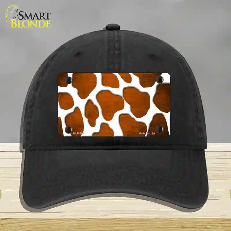 Orange White Giraffe Oil Rubbed Novelty License Plate Hat Unconstructed Cotton / Black