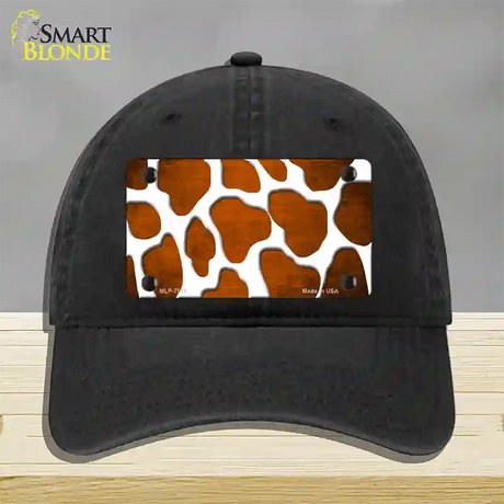 Orange White Giraffe Oil Rubbed Novelty License Plate Hat Unconstructed Cotton / Black