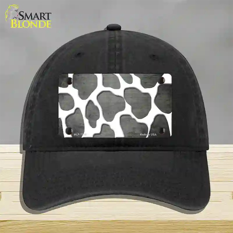 Gray White Giraffe Oil Rubbed Novelty License Plate Hat Unconstructed Cotton / Black