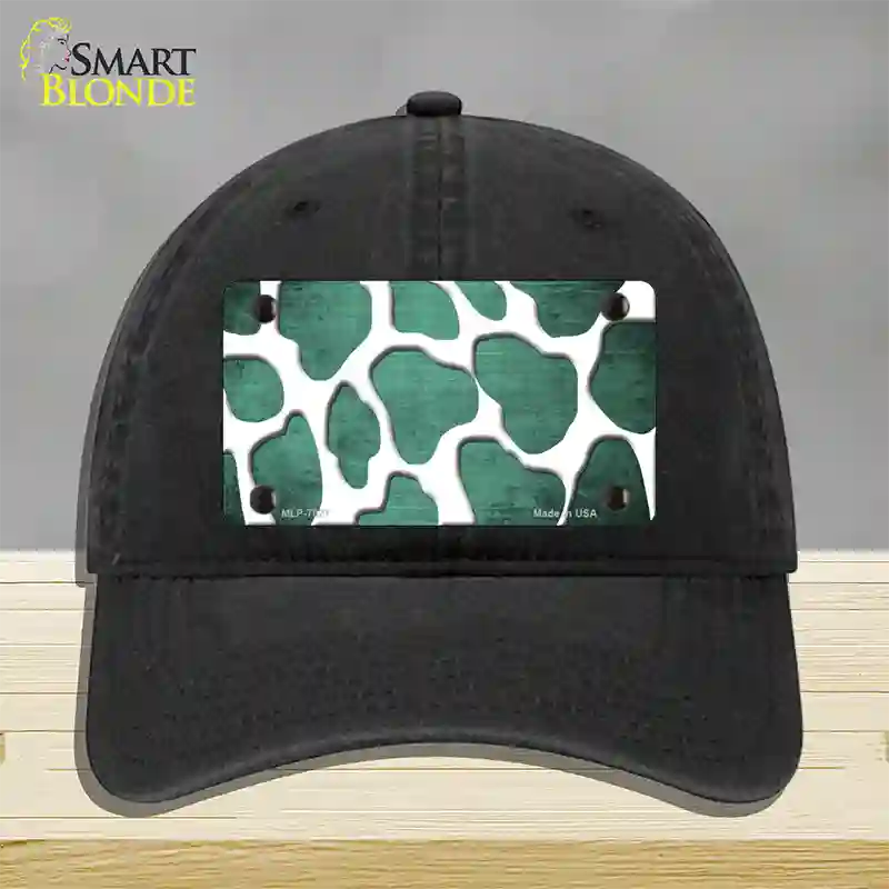 Mint White Giraffe Oil Rubbed Novelty License Plate Hat Unconstructed Cotton / Black