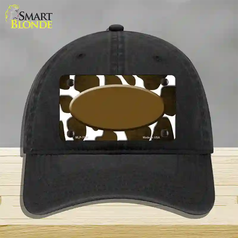 Brown White Oval Giraffe Oil Rubbed Novelty License Plate Hat Unconstructed Cotton / Black