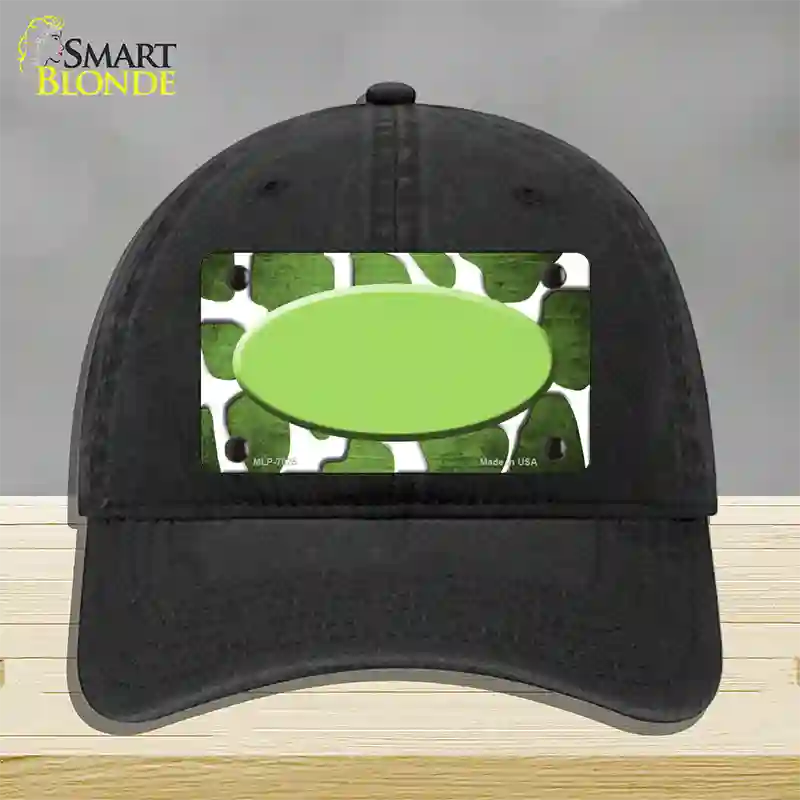 Lime Green White Oval Giraffe Oil Rubbed Novelty License Plate Hat Unconstructed Cotton / Black