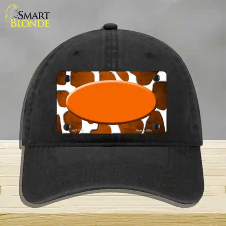 Orange White Oval Giraffe Oil Rubbed Novelty License Plate Hat Unconstructed Cotton / Black