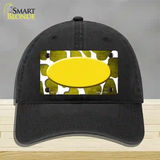 Yellow White Oval Giraffe Oil Rubbed Novelty License Plate Hat Unconstructed Cotton / Black