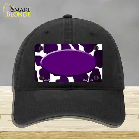 Purple White Oval Giraffe Oil Rubbed Novelty License Plate Hat Unconstructed Cotton / Black