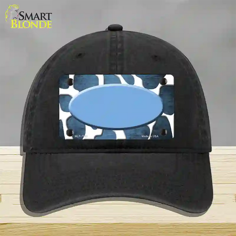 Light Blue White Oval Giraffe Oil Rubbed Novelty License Plate Hat Unconstructed Cotton / Black