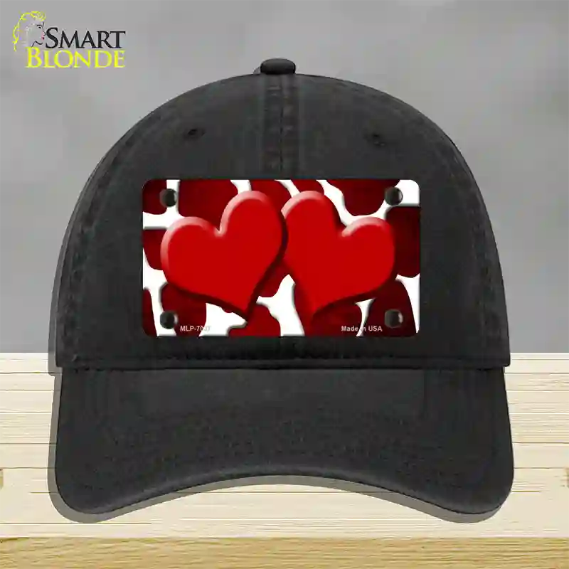 Red White Hearts Giraffe Oil Rubbed Novelty License Plate Hat Unconstructed Cotton / Black