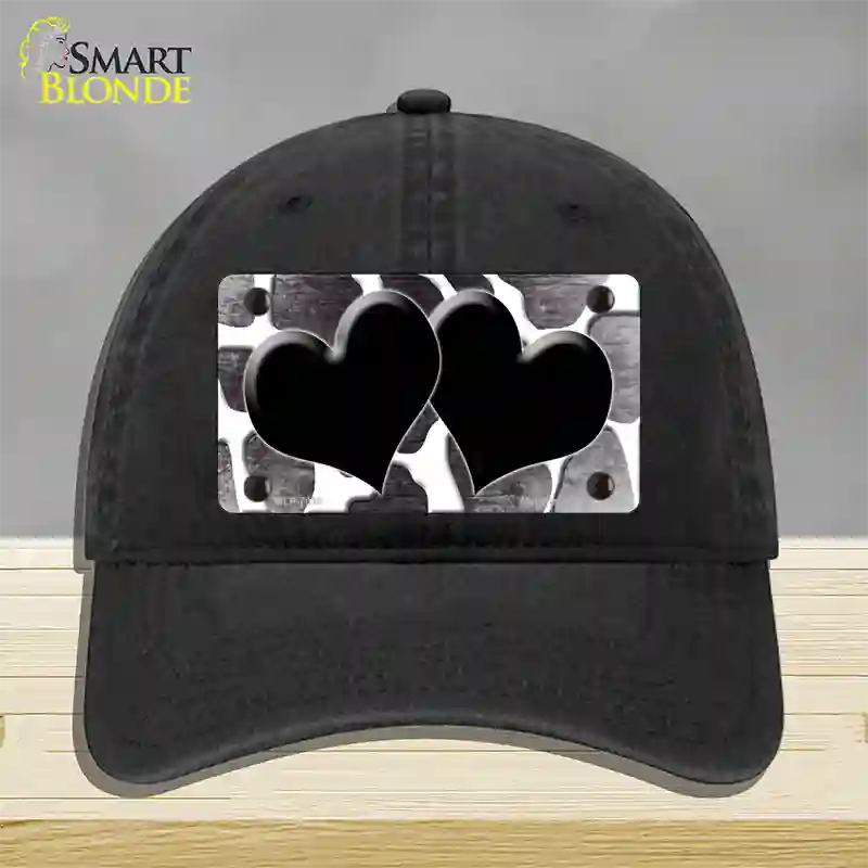 Black White Hearts Giraffe Oil Rubbed Novelty License Plate Hat Unconstructed Cotton / Black