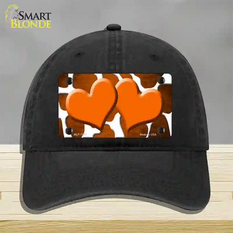 Orange White Hearts Giraffe Oil Rubbed Novelty License Plate Hat Unconstructed Cotton / Black