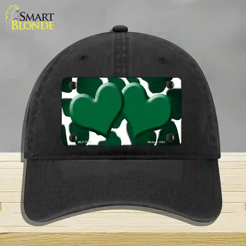 Green White Hearts Giraffe Oil Rubbed Novelty License Plate Hat Unconstructed Cotton / Black