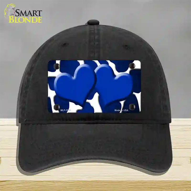 Blue White Hearts Giraffe Oil Rubbed Novelty License Plate Hat Unconstructed Cotton / Black