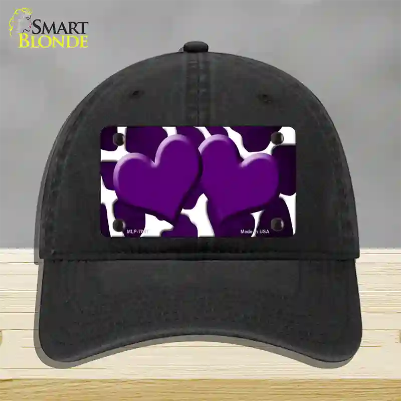 Purple White Hearts Giraffe Oil Rubbed Novelty License Plate Hat Unconstructed Cotton / Black