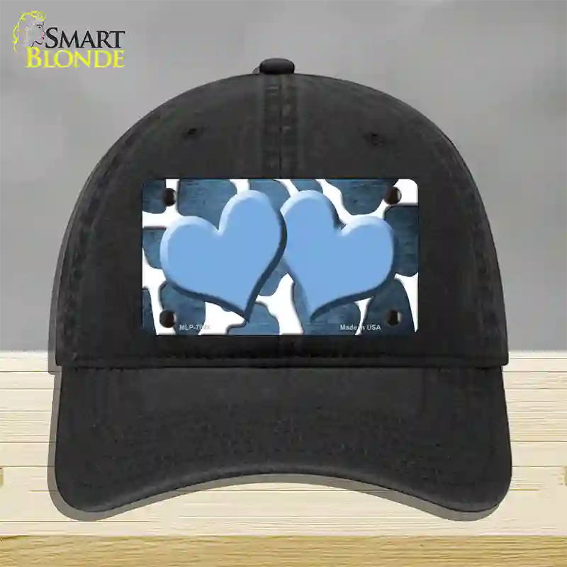 Light Blue White Hearts Giraffe Oil Rubbed Novelty License Plate Hat Unconstructed Cotton / Black