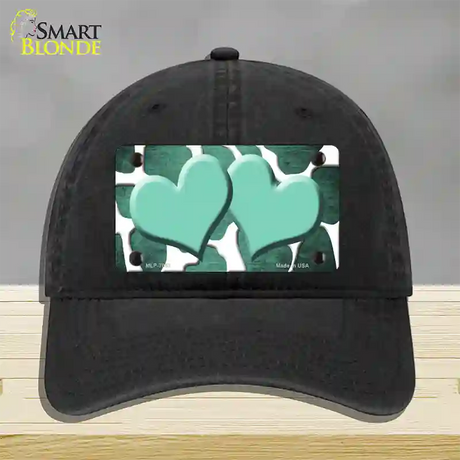 Mint White Hearts Giraffe Oil Rubbed Novelty License Plate Hat Unconstructed Cotton / Black