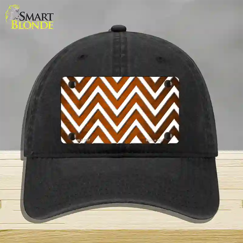 Orange White Chevron Oil Rubbed Novelty License Plate Hat Unconstructed Cotton / Black