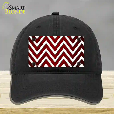 Red White Chevron Oil Rubbed Novelty License Plate Hat Unconstructed Cotton / Black