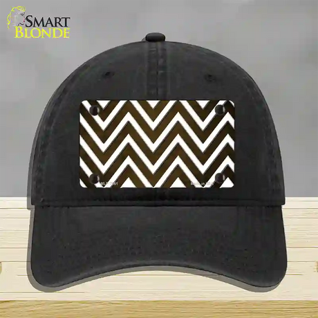 Brown White Chevron Oil Rubbed Novelty License Plate Hat Unconstructed Cotton / Black