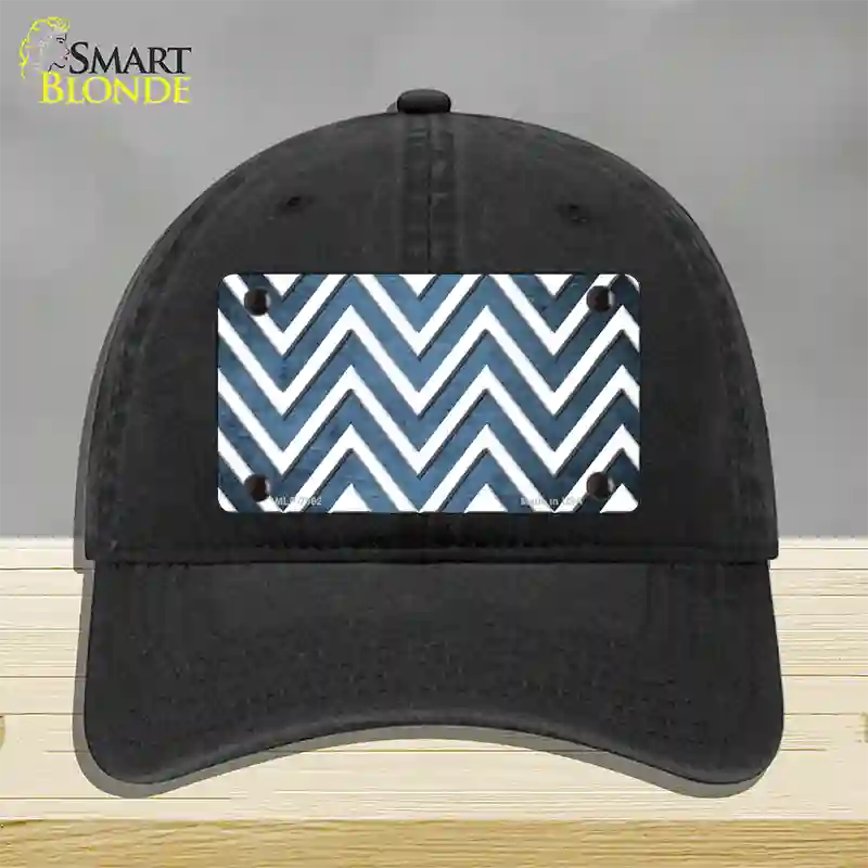 Light Blue White Chevron Oil Rubbed Novelty License Plate Hat Unconstructed Cotton / Black