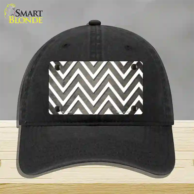 Tan White Chevron Oil Rubbed Novelty License Plate Hat Unconstructed Cotton / Black