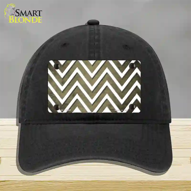 Gold White Chevron Oil Rubbed Novelty License Plate Hat Unconstructed Cotton / Black