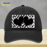 Black White Hearts Chevron Oil Rubbed Novelty License Plate Hat Unconstructed Cotton / Black