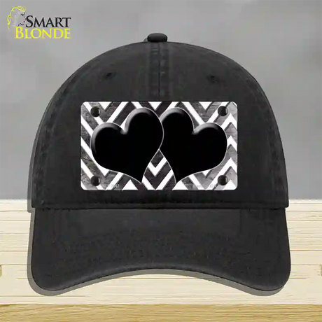 Black White Hearts Chevron Oil Rubbed Novelty License Plate Hat Unconstructed Cotton / Black