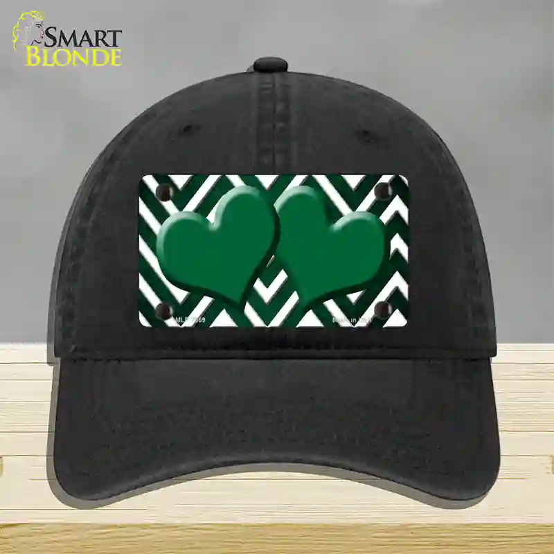 Green White Hearts Chevron Oil Rubbed Novelty License Plate Hat Unconstructed Cotton / Black