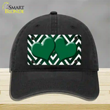 Green White Hearts Chevron Oil Rubbed Novelty License Plate Hat Unconstructed Cotton / Black