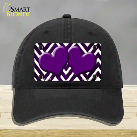 Purple White Hearts Chevron Oil Rubbed Novelty License Plate Hat Unconstructed Cotton / Black