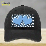 Light Blue White Hearts Chevron Oil Rubbed Novelty License Plate Hat Unconstructed Cotton / Black