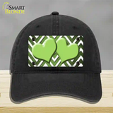 Lime Green White Hearts Chevron Oil Rubbed Novelty License Plate Hat Unconstructed Cotton / Black