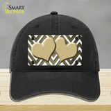 Gold White Hearts Chevron Oil Rubbed Novelty License Plate Hat Unconstructed Cotton / Black