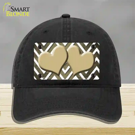 Gold White Hearts Chevron Oil Rubbed Novelty License Plate Hat Unconstructed Cotton / Black