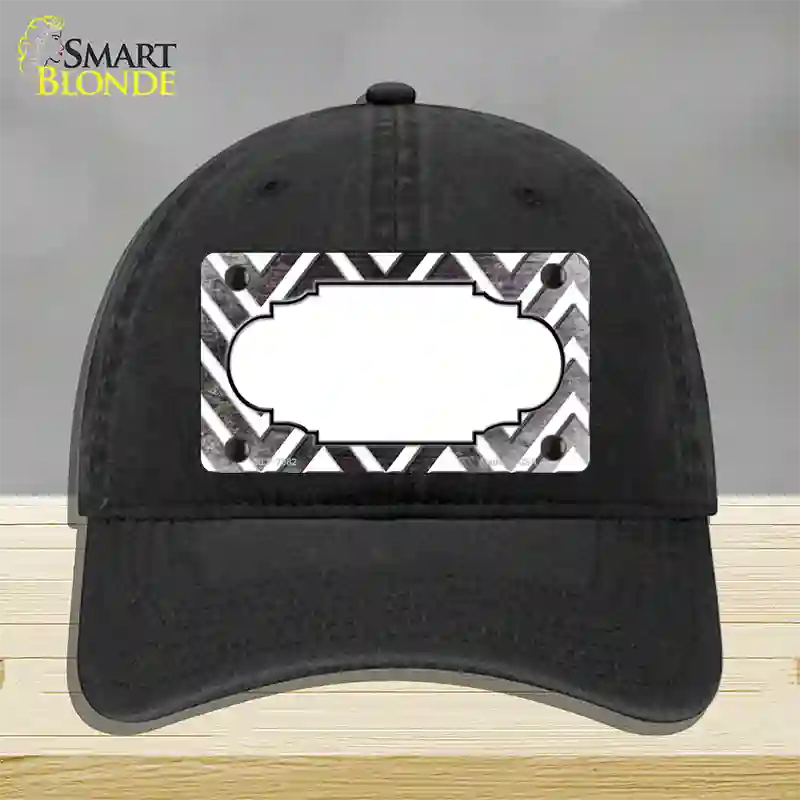 Black White Chevron Scallop Oil Rubbed Novelty License Plate Hat Unconstructed Cotton / Black