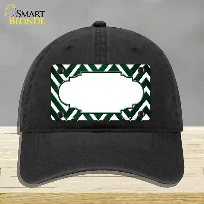 Green White Chevron Scallop Oil Rubbed Novelty License Plate Hat Unconstructed Cotton / Black