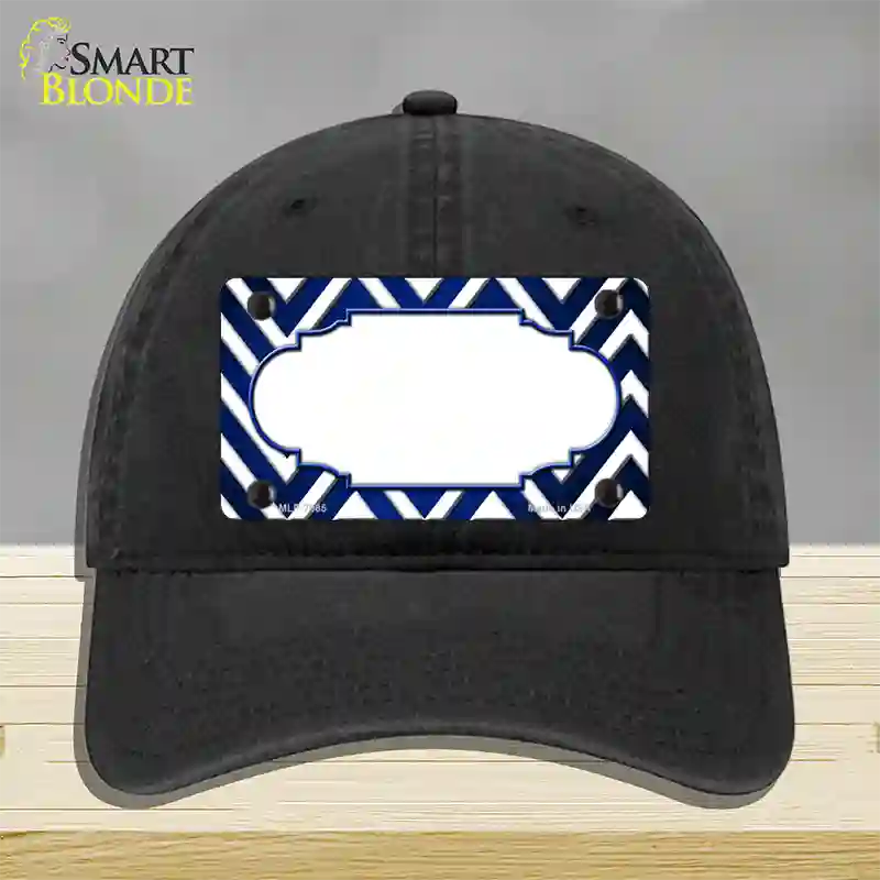 Blue White Chevron Scallop Oil Rubbed Novelty License Plate Hat Unconstructed Cotton / Black