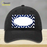 Blue White Chevron Scallop Oil Rubbed Novelty License Plate Hat Unconstructed Cotton / Black