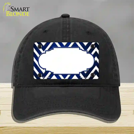 Blue White Chevron Scallop Oil Rubbed Novelty License Plate Hat Unconstructed Cotton / Black