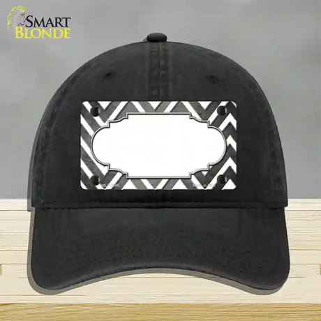 Gray White Chevron Scallop Oil Rubbed Novelty License Plate Hat Unconstructed Cotton / Black