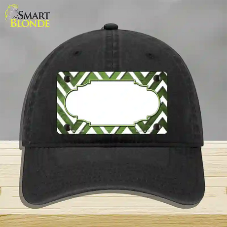 Lime Green White Chevron Scallop Oil Rubbed Novelty License Plate Hat Unconstructed Cotton / Black