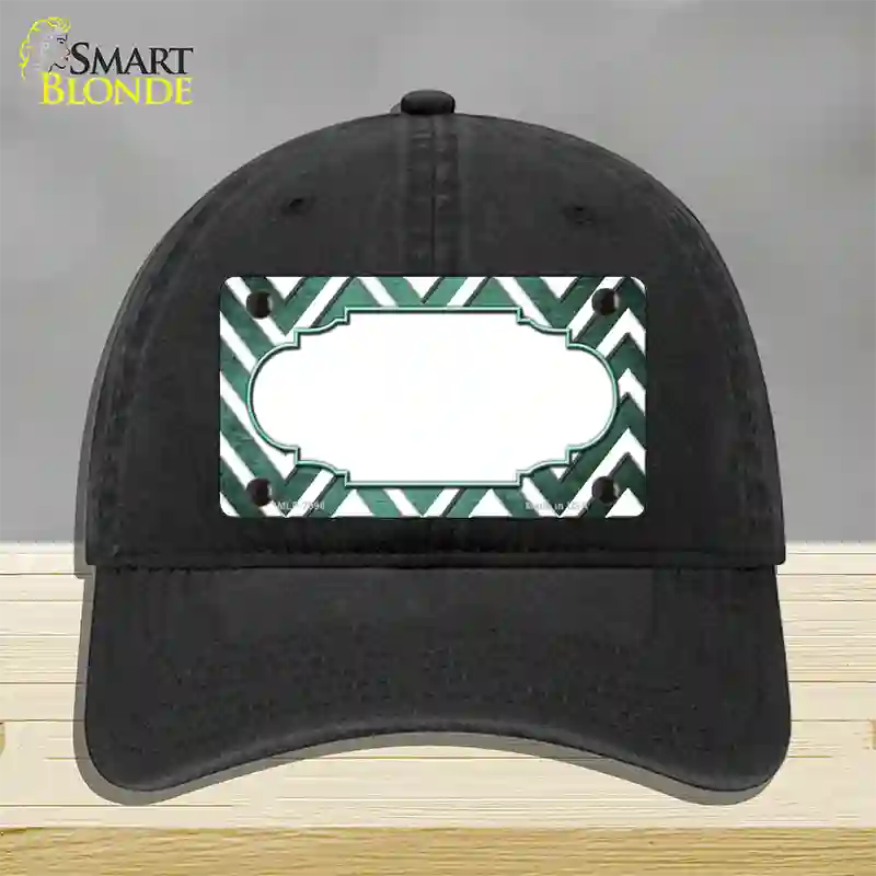 Mint White Chevron Scallop Oil Rubbed Novelty License Plate Hat Unconstructed Cotton / Black