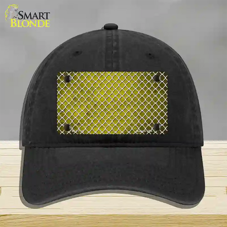 Yellow White Quatrefoil Oil Rubbed Novelty License Plate Hat Unconstructed Cotton / Black