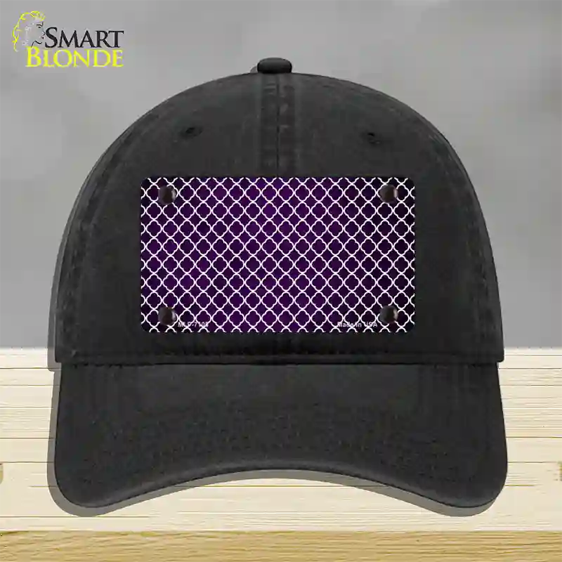 Purple White Quatrefoil Oil Rubbed Novelty License Plate Hat Unconstructed Cotton / Black