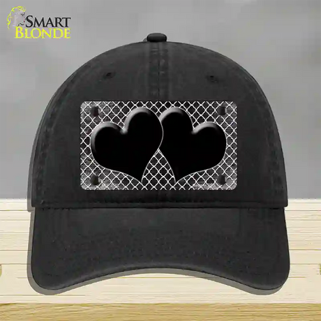 Black White Quatrefoil Hearts Oil Rubbed Novelty License Plate Hat Unconstructed Cotton / Black