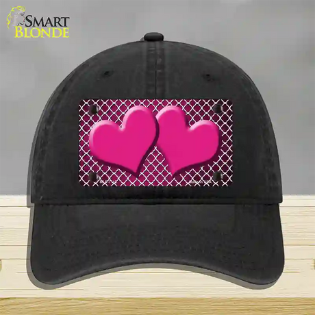 Pink White Quatrefoil Hearts Oil Rubbed Novelty License Plate Hat Unconstructed Cotton / Black